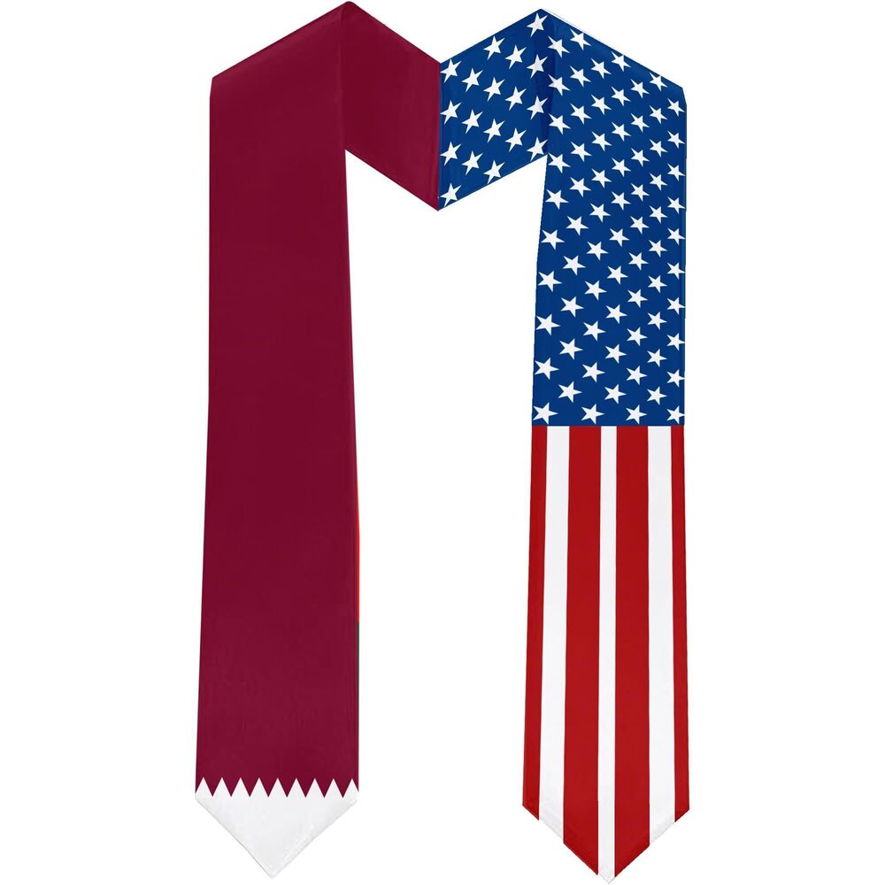 1475 2025 Qatar Flag and USA Flag Graduation Stole Graduation Sash